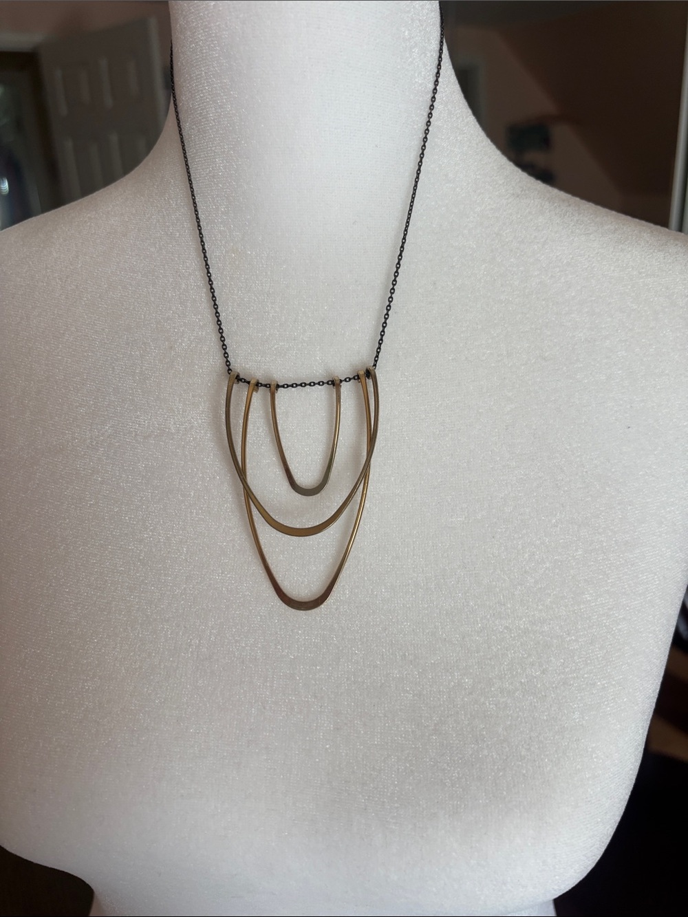 Layered Metal Drop Necklace in Gold and Black